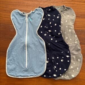 Bundle of three Happiest Baby Sleep sacks and Love to Dream baby swaddle